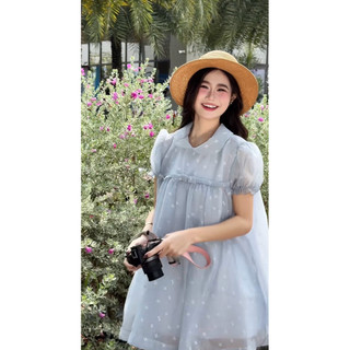 Đầm - Váy Babydoll Sơmi Voan Tơ Hàn Phong Cách Dễ Thương Tiểu Thư Phối Tay Bồng S153