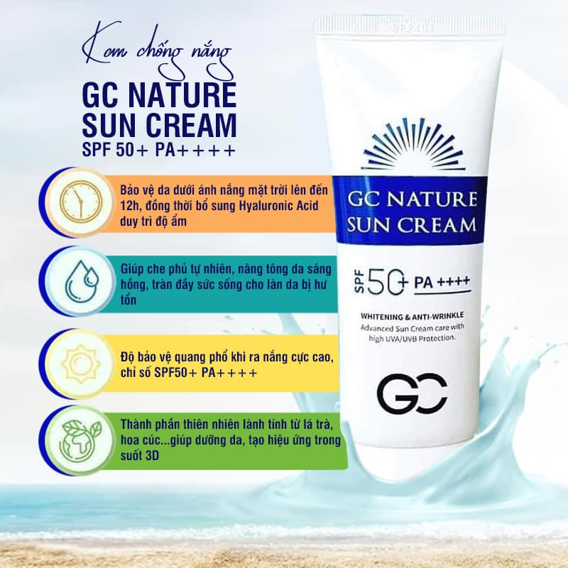 Combo 2 Kem Chống Nắng GC Nature Sun Cream Nâng Tone Dưỡng Trắng SPF 50+ PA++++ (Chính Hang)