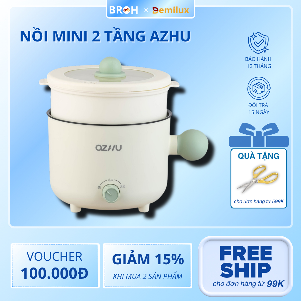 Nồi Lẩu Điện Đa Năng AZHU 18cm 2 Nấc Nhiệt Kèm Giá Hấp Có Tay Cầm Tiện ...
