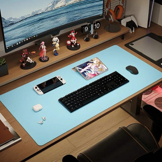 DeskPad Da PU 2 Mặt Kích Thước Lớn Màu Xám Ánh Bạc - Xanh Pastel - Chống Trầy - Dễ Vệ Sinh
