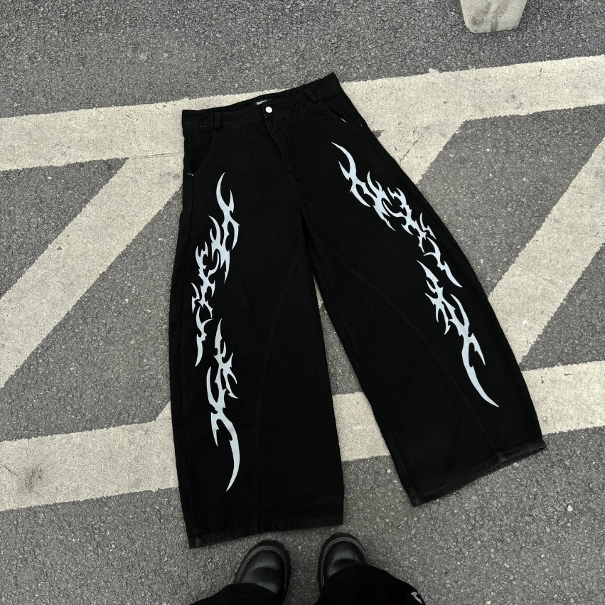 [DEAL MỞ BÁN] Quần Jean Ống Cong Flame Silver , Quần Jean Nam Nữ Ống Rộng- Street Pant Bum Bum STU