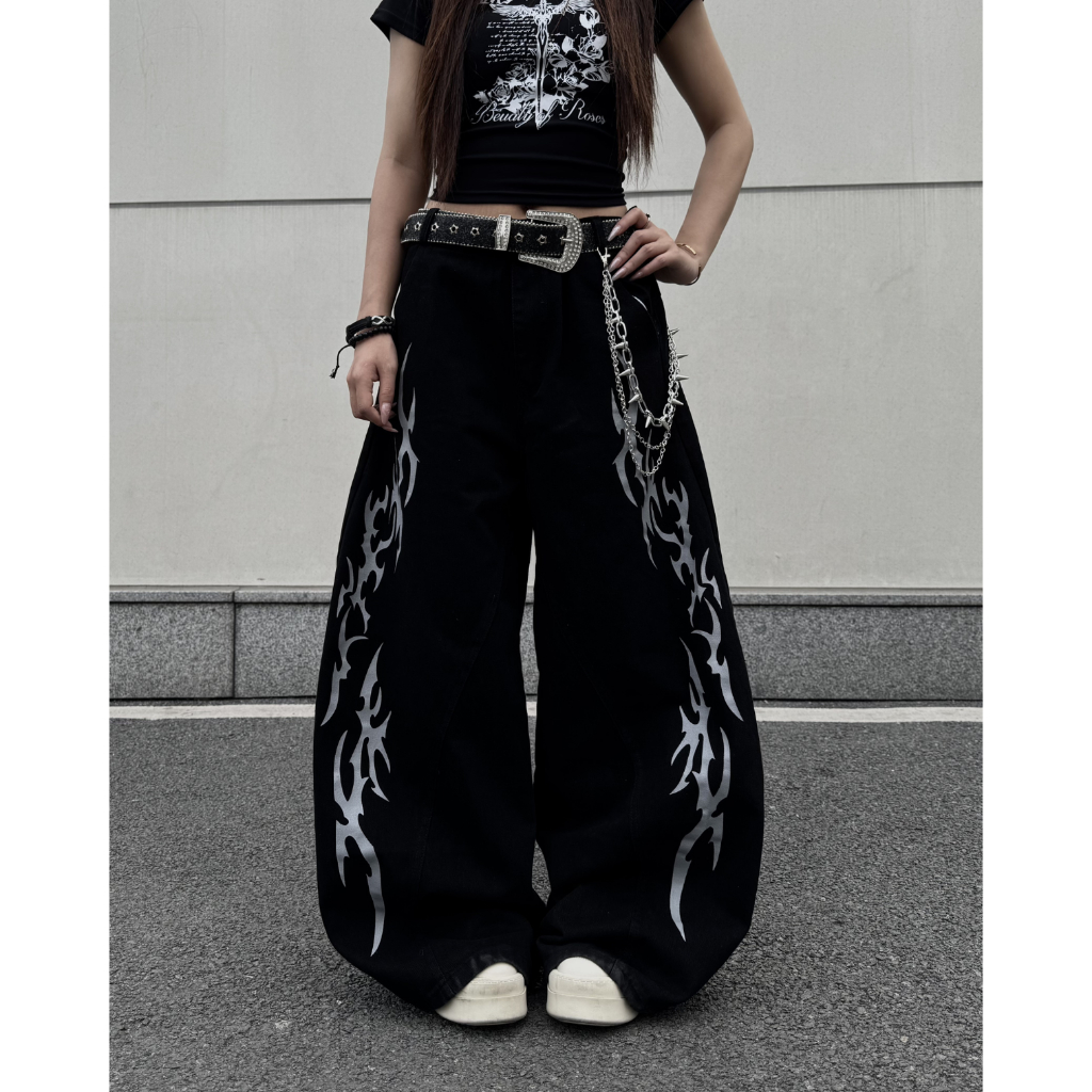 [DEAL MỞ BÁN] Quần Jean Ống Cong Flame Silver , Quần Jean Nam Nữ Ống Rộng- Street Pant Bum Bum STU