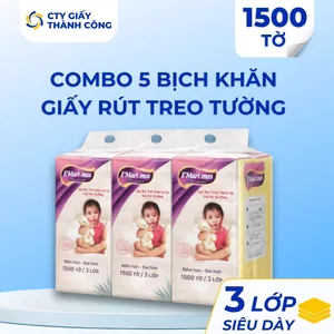 Combo Khăn Giấy Rút Treo Tường E’Mart Mos 1500 Tờ 3 Lớp 155x200mm Cty Giấy Thành Công (Tặng Kèm Móc Treo)