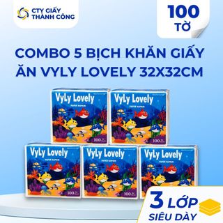 Combo Khăn Giấy Ăn Vyly Lovely 320x320mm 1 Lớp 100 Tờ/Gói Cty Giấy Thành Công - Tiện Lợi An Toàn