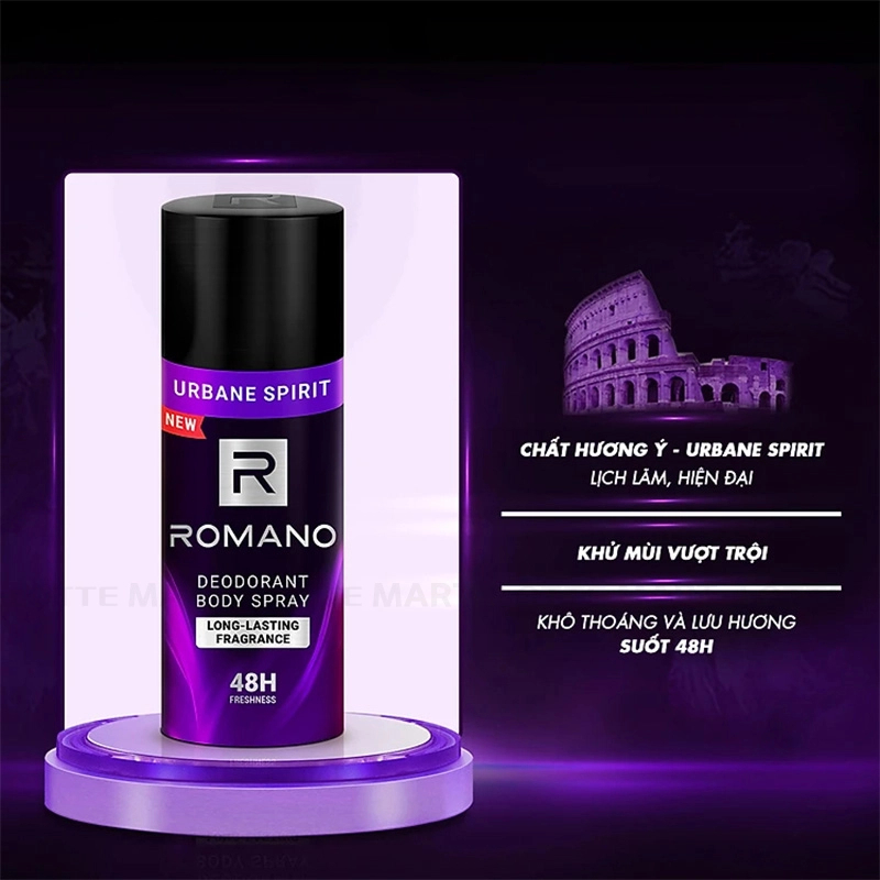 [Tăng 45ml dung tích] Xịt khử mùi nam Romano ngăn mồ hôi và mùi cơ thể Grandiose/Urban Spririt 150ml - 195ml