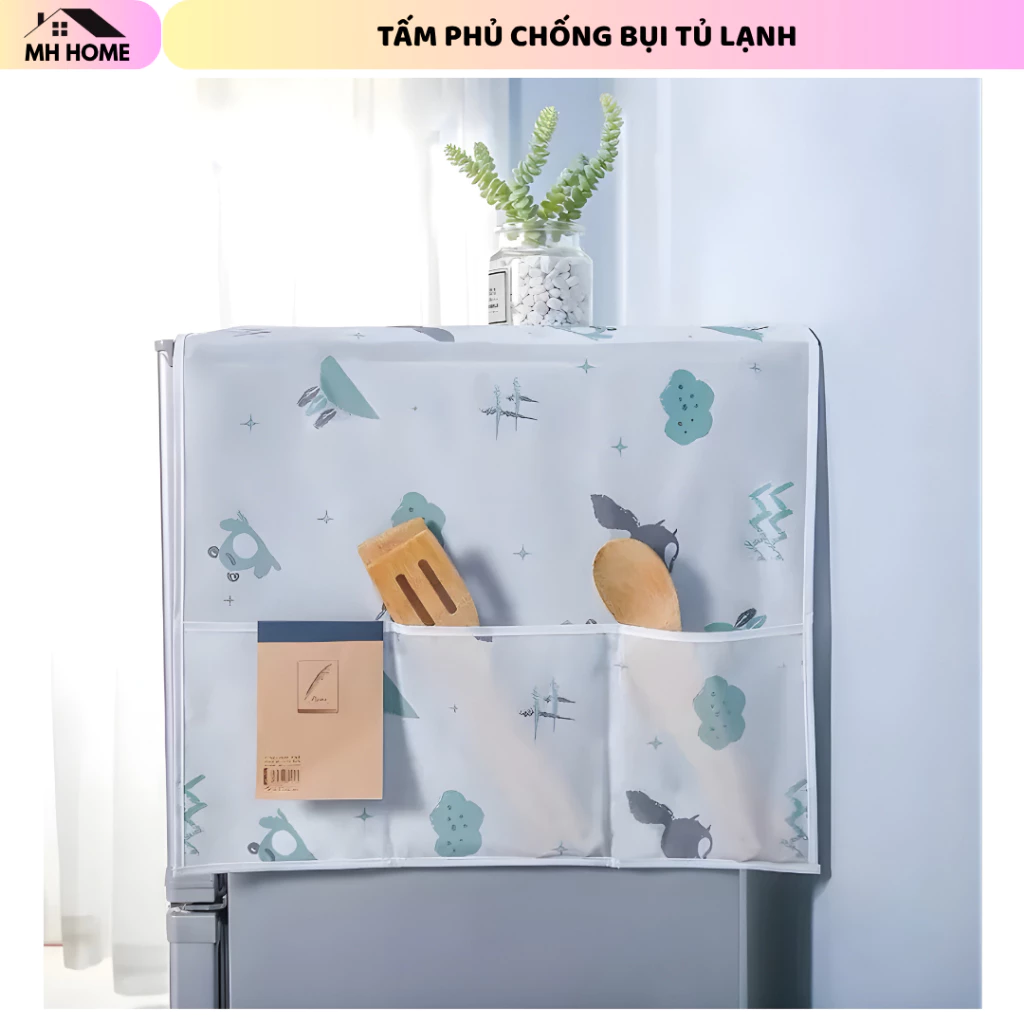 Tấm Phủ Nóc Tủ Lạnh Chống Bụi Có Túi Đựng Đồ Đa Năng Trang Trí Nhà Bếp Tiện Lợi