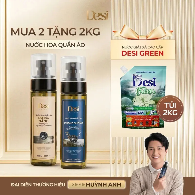 [Tặng Túi Giặt 2L] Combo 2 Nước Hoa Quần Áo Desi Hương Thơm Từ Pháp, Xịt Thơm Quần Áo Chai 100ml Lưu Hương 10H