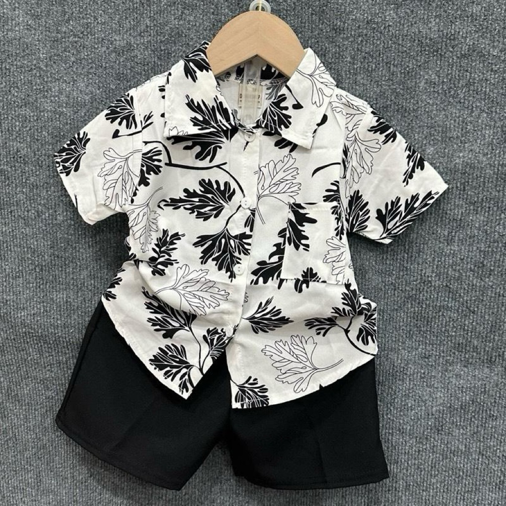 Combo 2 bộ lụa lá đỏ và trắng phong cách mới cho bé trai