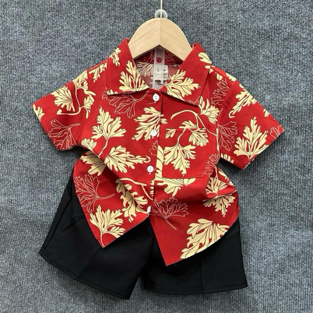 Combo 2 bộ lụa lá đỏ và trắng phong cách mới cho bé trai