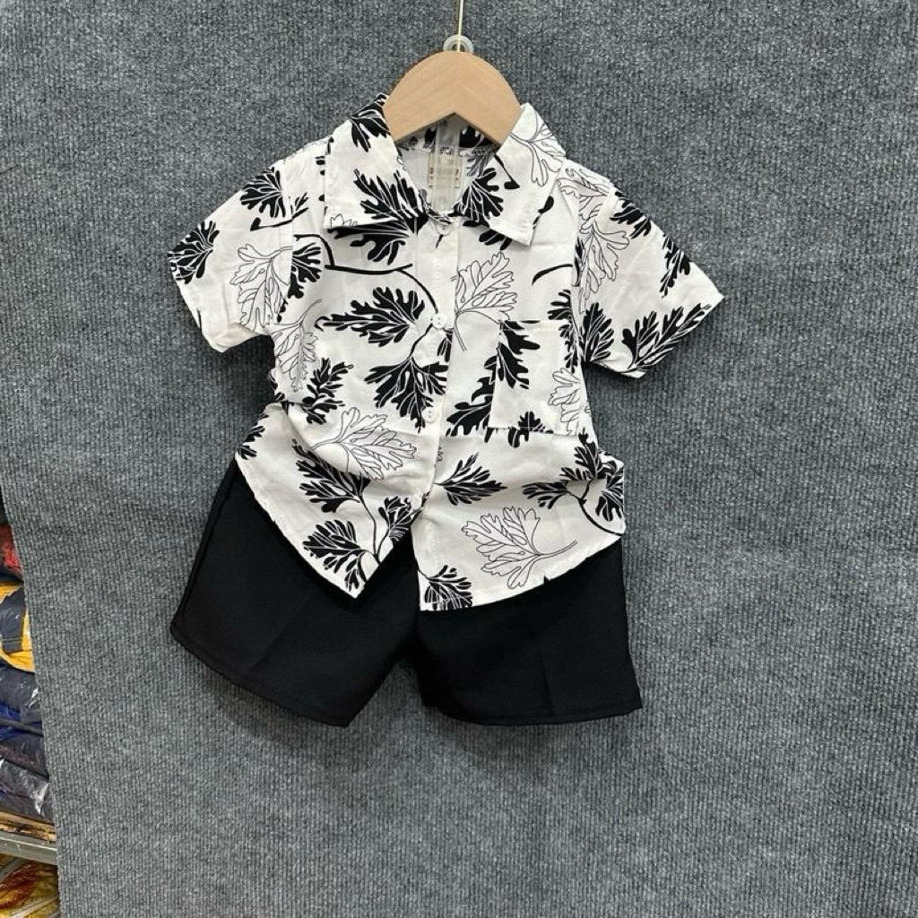 Combo 2 bộ lụa lá đỏ và trắng phong cách mới cho bé trai