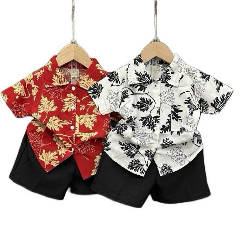Combo 2 bộ lụa lá đỏ và trắng phong cách mới cho bé trai