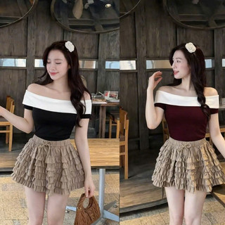 Áo bệt Vai Viền Gập Kiểu New Hót Phối Đồ Siêu Đẹp
