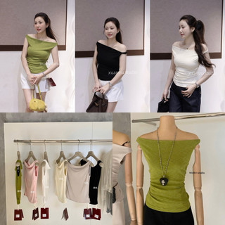 𝐏𝐡𝐢𝐞𝐧 𝐖𝐆𝐖𝐄 | (Sẵn) w8755 Áo Thun Trễ Soắn Vai Ôm Body Trơn