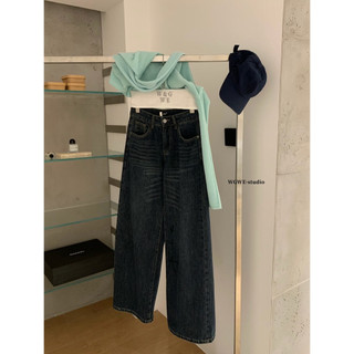 𝐏𝐡𝐢𝐞𝐧 𝐖𝐆𝐖𝐄 | (Sẵn S) w9120 Quần jean Ống Suông Xanh Đậm 101-103cm