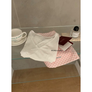 𝐏𝐡𝐢𝐞𝐧 𝐖𝐆𝐖𝐄 | (Sẵn Trắng S) w8902 Áo Thun Cộc Tay Mùa Hè Cổ V Ren Dáng Vừa Vặn