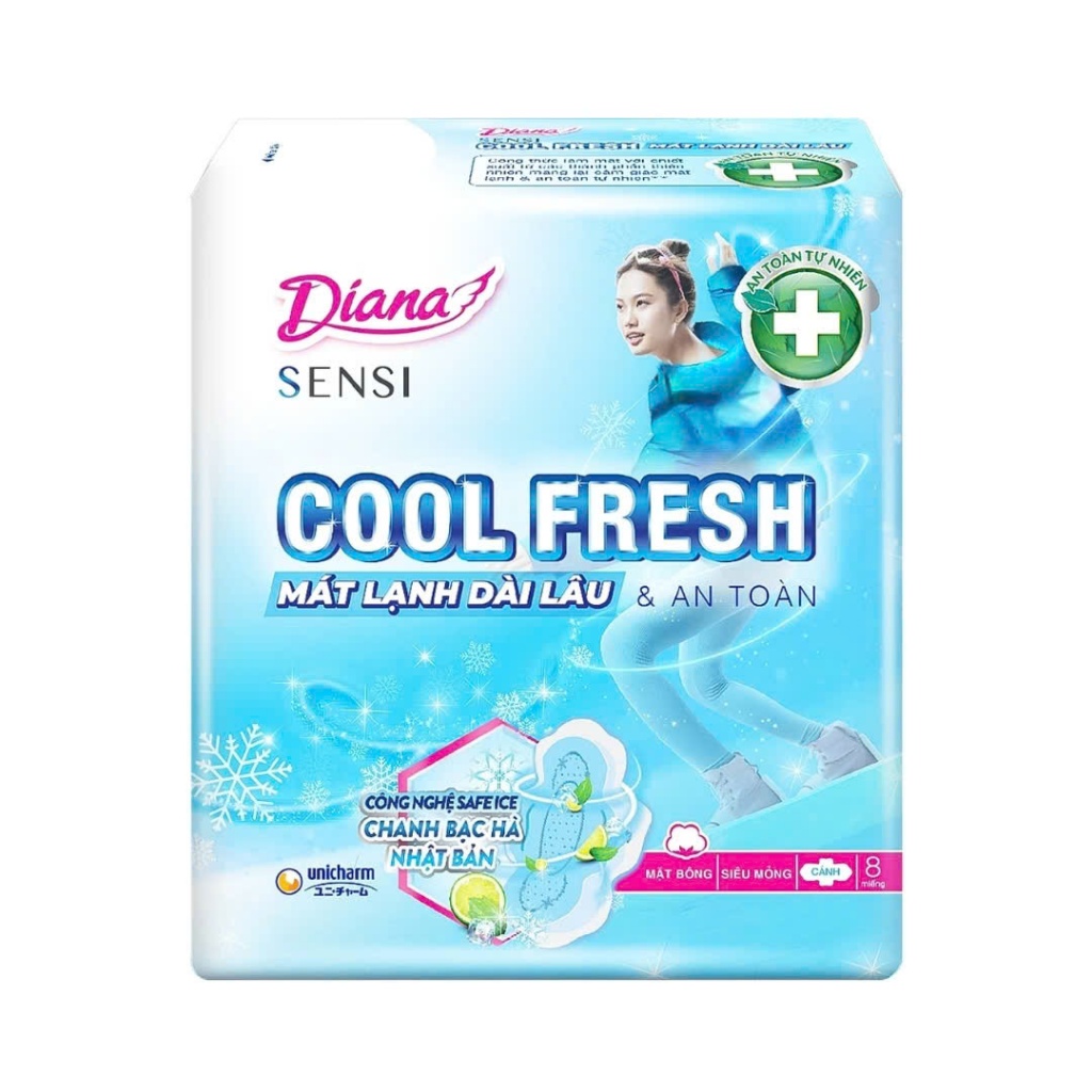 [Combo 4/6 gói] Băng vệ sinh Diana Sensi Cool Fresh siêu mỏng cánh/không cánh gói 8 miếng/20 miếng