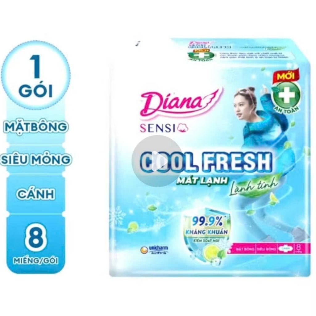 [Combo 4/6 gói] Băng vệ sinh Diana Sensi Cool Fresh siêu mỏng cánh/không cánh gói 8 miếng/20 miếng