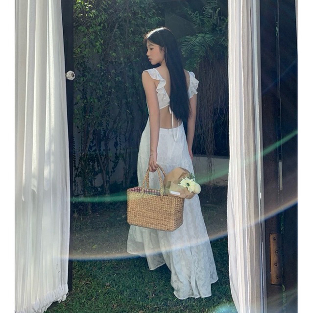 Lulus | Đầm maxi hoa nổi cao cấp hai lớp khoe lưng gợi cảm tôn dáng đi biển đi tiệc đều xinh