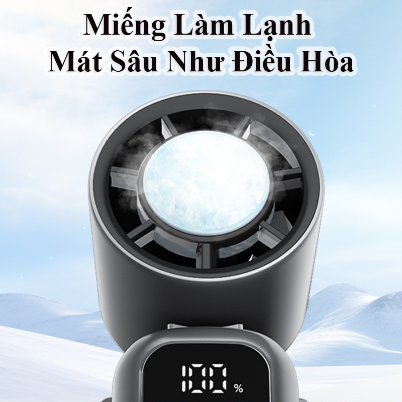 Quạt Cầm Tay Mini 100 Cấp Turbo Làm Lạnh Siêu Nhanh Gập 90° Linh Hoạt Có Dây Đeo Pin Siêu Trâu