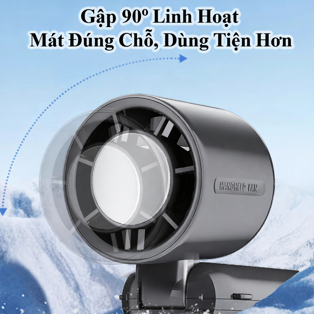 Quạt Cầm Tay Mini 100 Cấp Turbo Làm Lạnh Siêu Nhanh Gập 90° Linh Hoạt Có Dây Đeo Pin Siêu Trâu