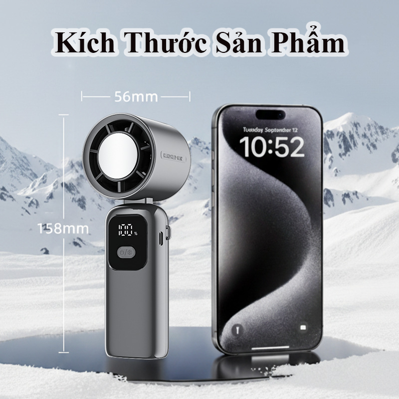 Quạt Cầm Tay Mini 100 Cấp Turbo Làm Lạnh Siêu Nhanh Gập 90° Linh Hoạt Có Dây Đeo Pin Siêu Trâu