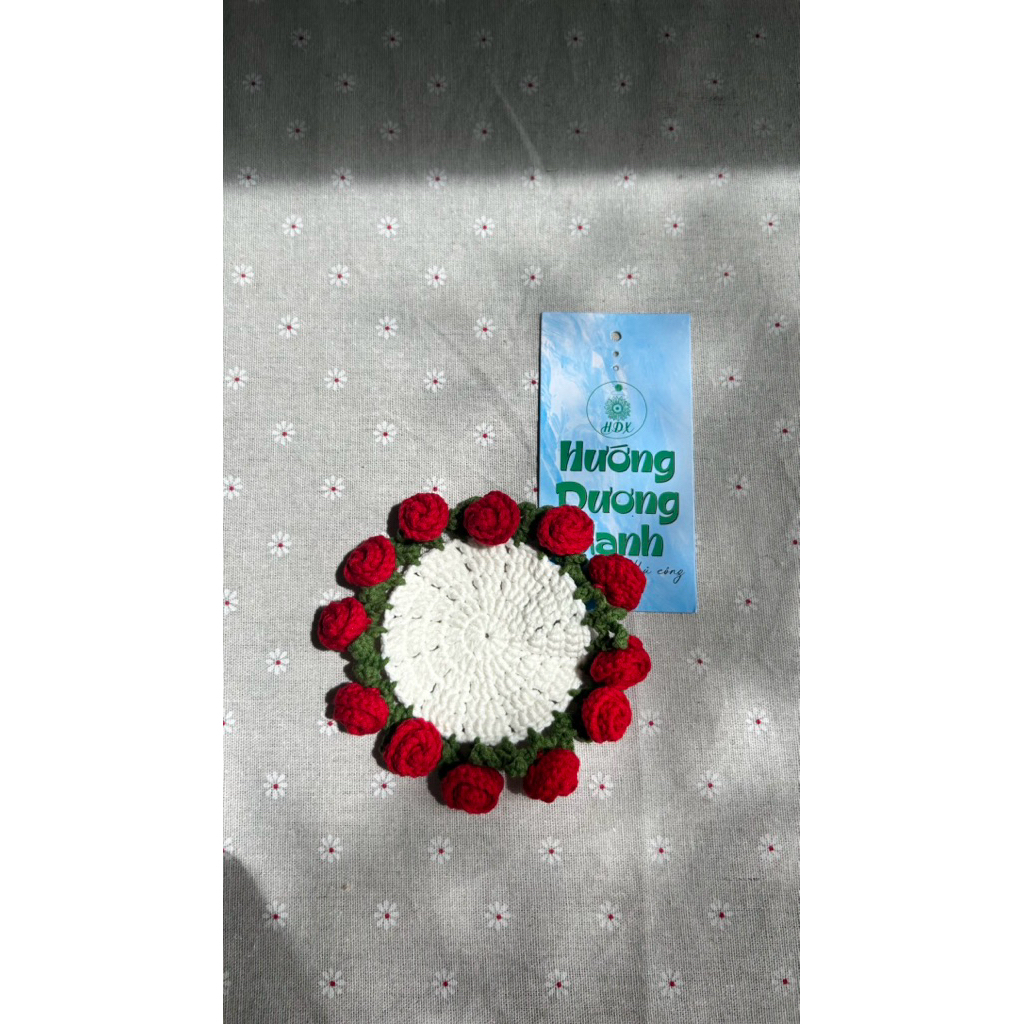 Lót ly len hoa nổi -Lót ly handmade HDX Craft &Gift
