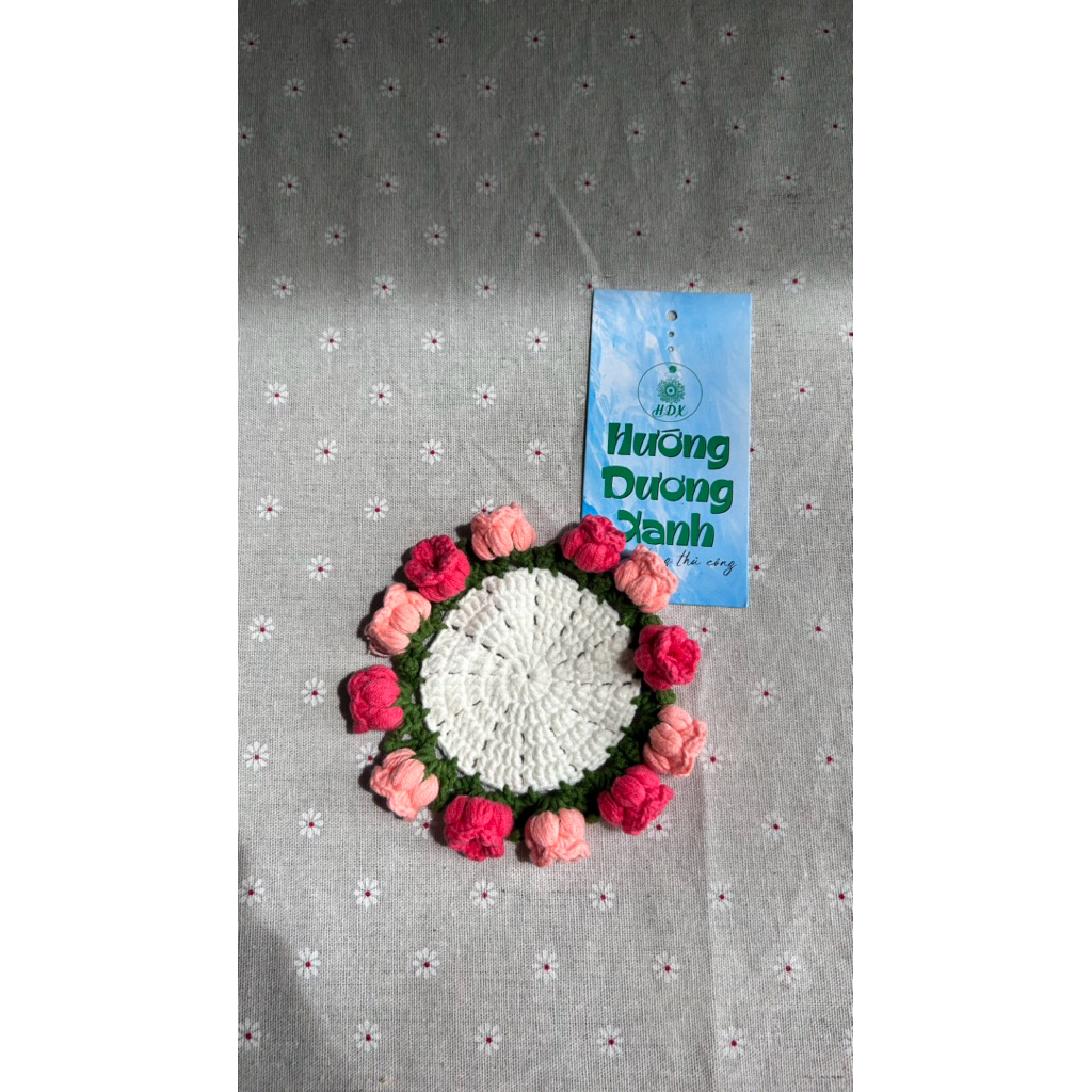 Lót ly len hoa nổi -Lót ly handmade HDX Craft &Gift