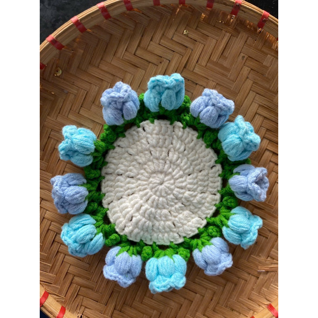 Lót ly len hoa nổi -Lót ly handmade HDX Craft &Gift