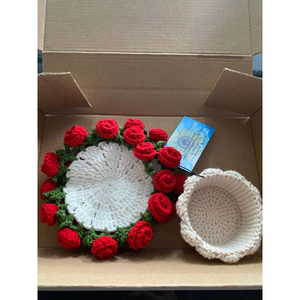 Lót ly len hoa nổi -Lót ly handmade HDX Craft &Gift