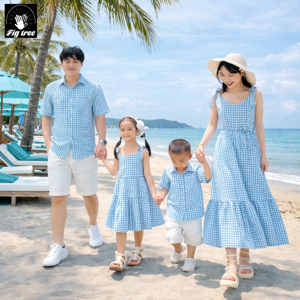 Đồ Gia Đình Fig Tree Caro Xanh Biển Model Cho Mùa Du Lịch, Hàng Thiết Kế Fullsize, ( MS : 170A)