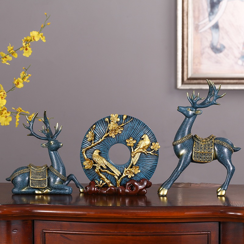 Tượng ngọc bội kèm hươu, thiên nga tài lộc decor nhà cửa