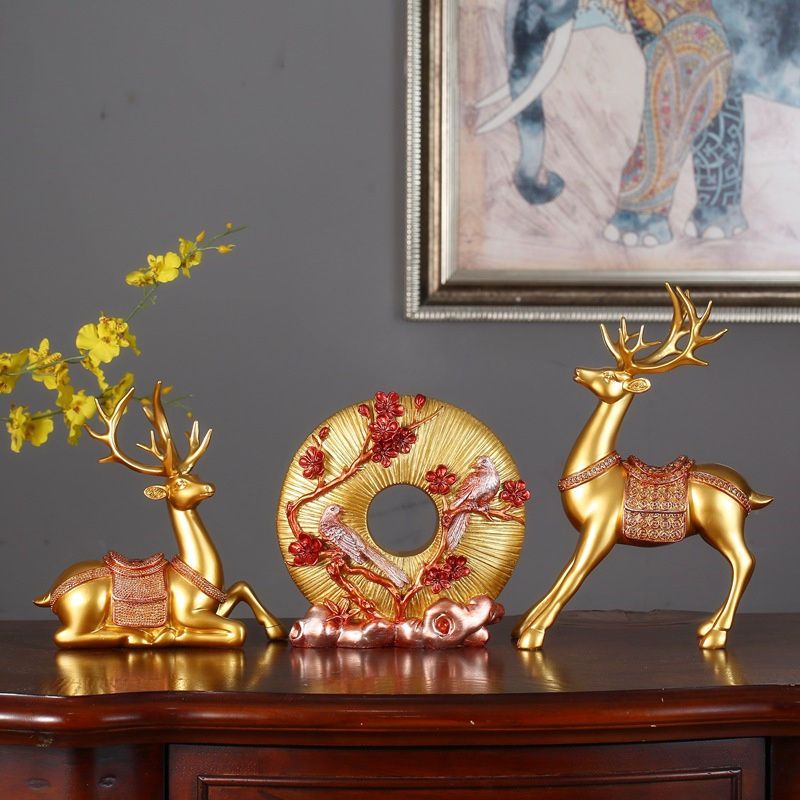 Tượng ngọc bội kèm hươu, thiên nga tài lộc decor nhà cửa