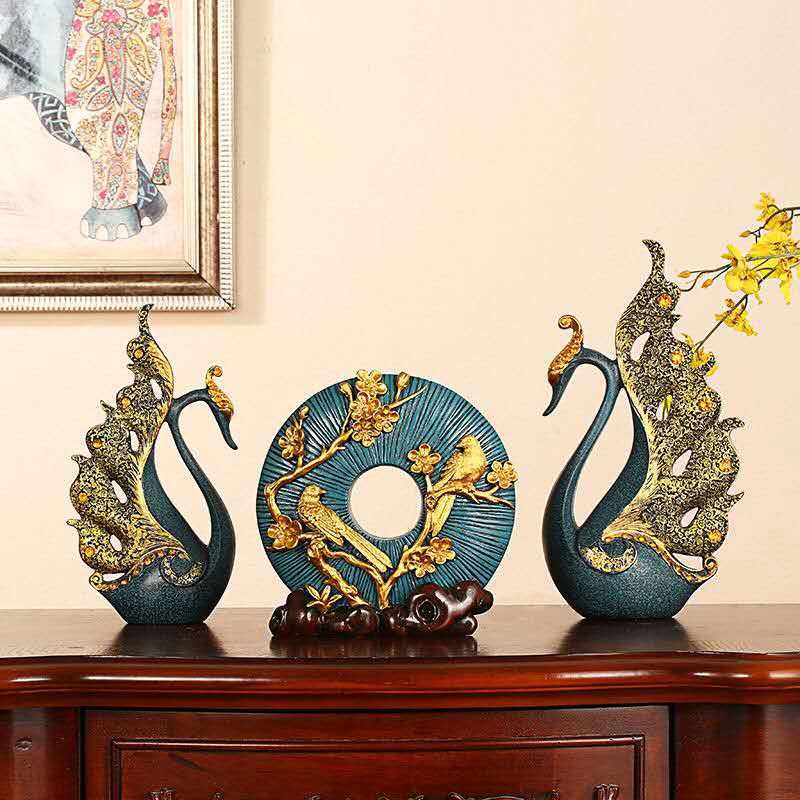 Tượng ngọc bội kèm hươu, thiên nga tài lộc decor nhà cửa