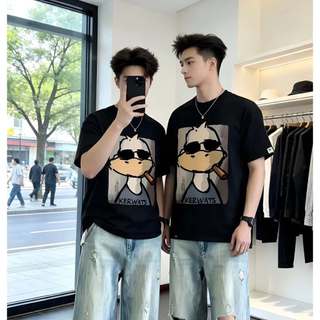 Áo Thun Cổ Tròn Nam Nữ Phối Hình Vịt Hút Thuốc Đeo Kính Đen Dễ Thương Phong Cách Trẻ Trung, Chất Liệu Cotton Dày Dặn