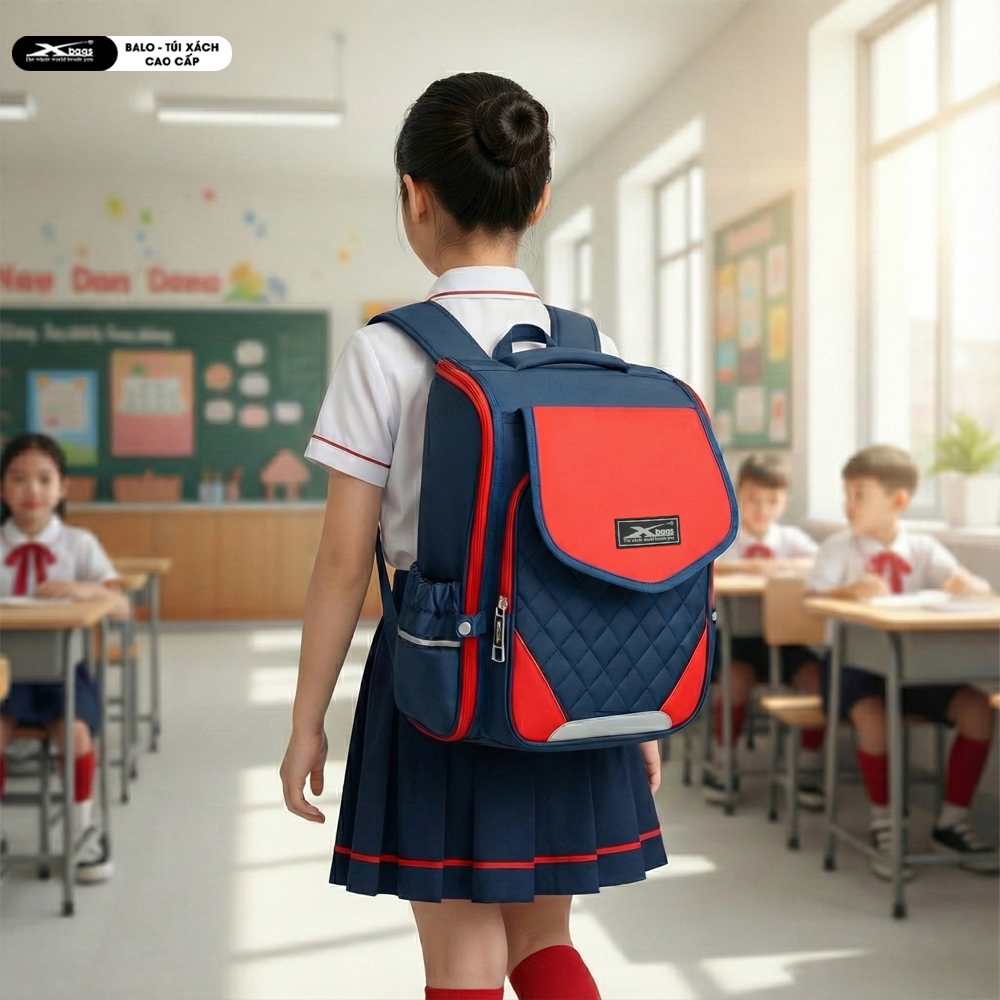 Balo Chống Gù Lưng Cho Bé Trai Cao Cấp Xbags Xb3106 Màu Đỏ Nổi Bật, Nhẹ Êm, Ngăn Chính Mở 180°!