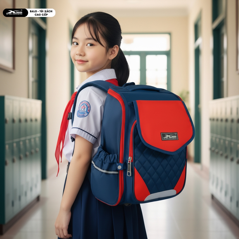 Balo Chống Gù Lưng Cho Bé Trai Cao Cấp Xbags Xb3106 Màu Đỏ Nổi Bật, Nhẹ Êm, Ngăn Chính Mở 180°!