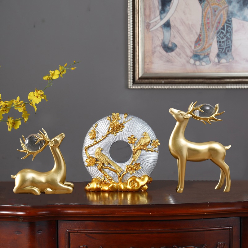 Tượng ngọc bội kèm hươu, thiên nga tài lộc decor nhà cửa