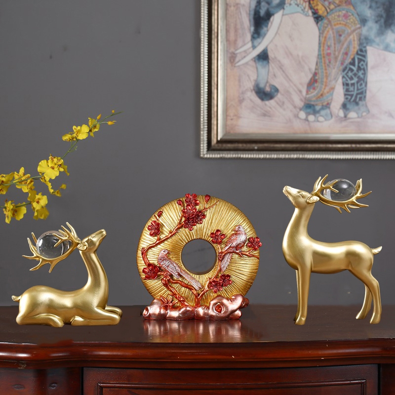 Tượng ngọc bội kèm hươu, thiên nga tài lộc decor nhà cửa