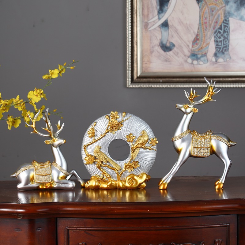 Tượng ngọc bội kèm hươu, thiên nga tài lộc decor nhà cửa