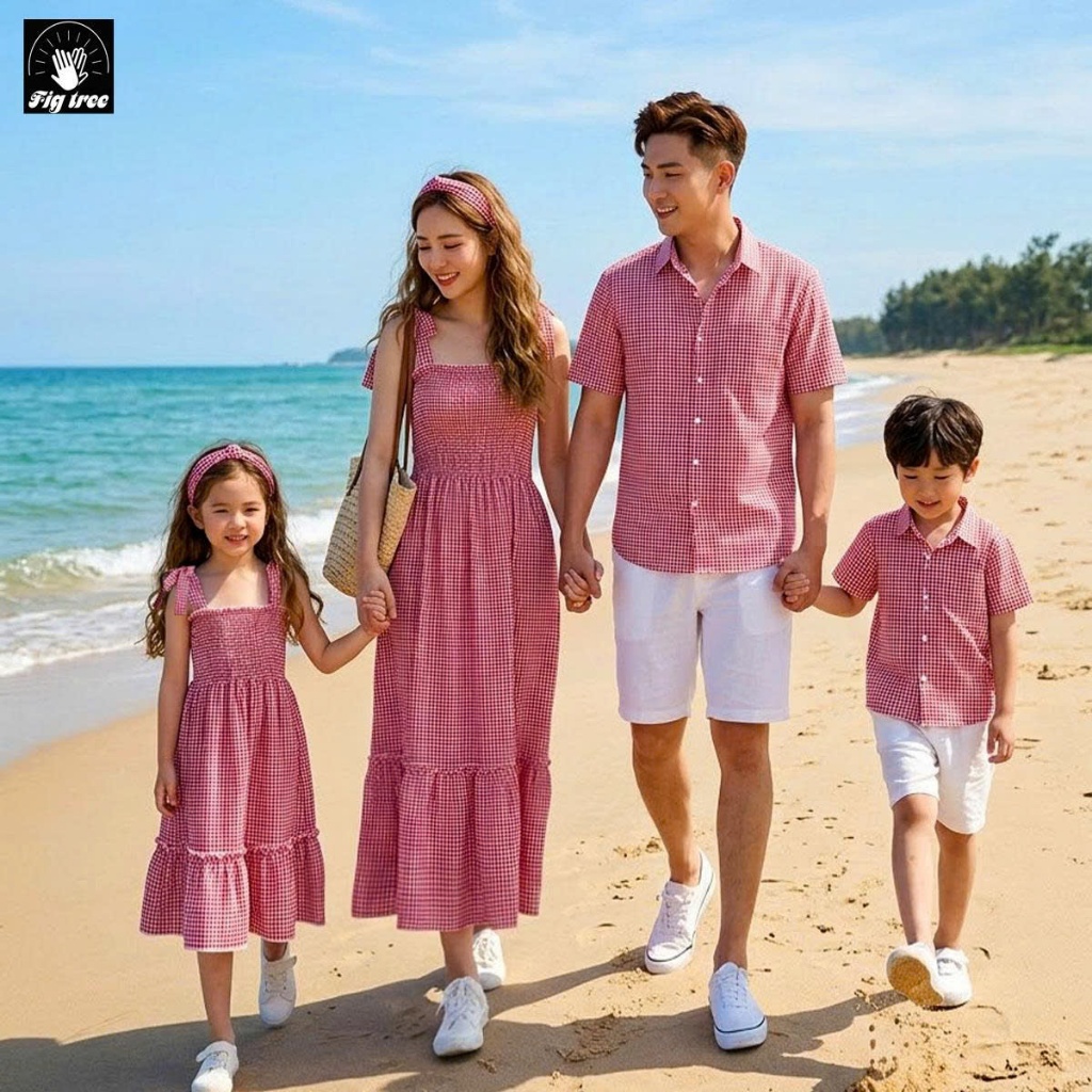 Áo Gia Đình Fig Tree Caro Đỏ Trắng Du Lịch, Đi Biển, Picnic Model Đón Hè, Hàng thiết kế, MS 195 New