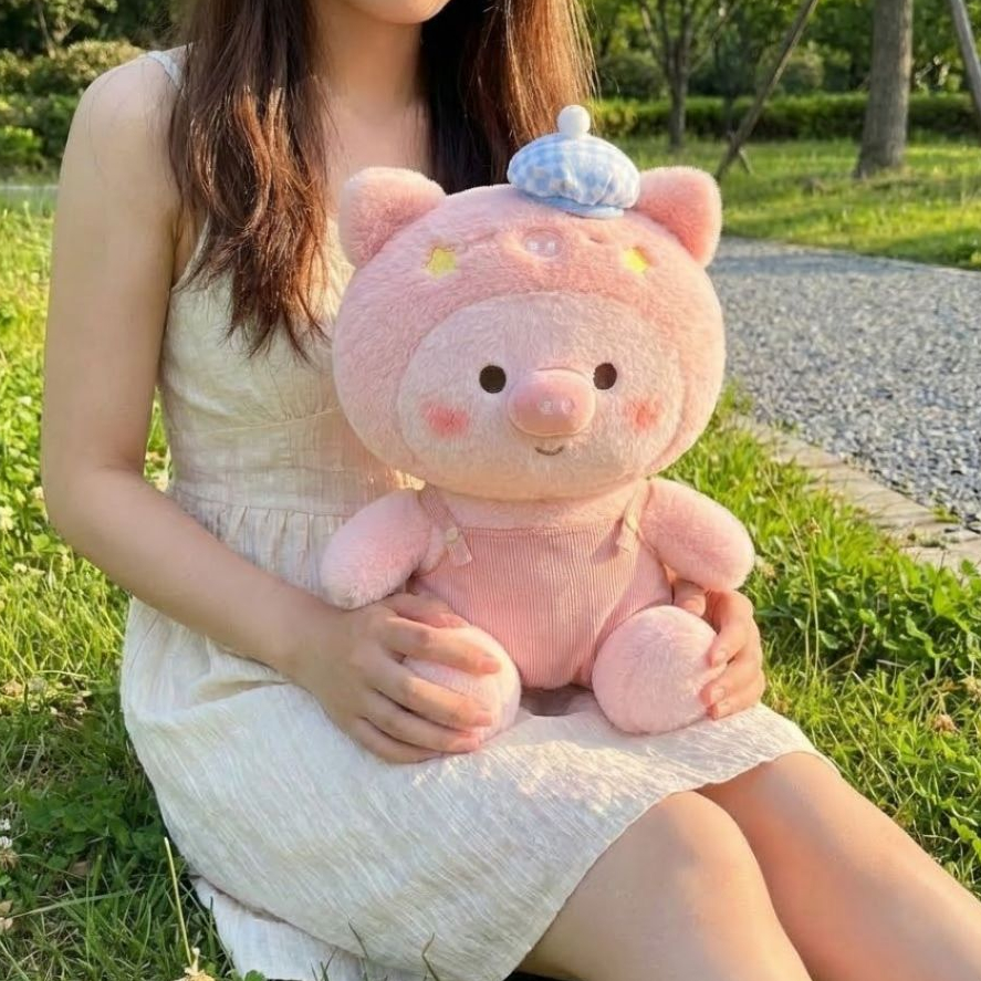 Gấu Bông Heo Lulu Má Sao Mặc Áo Yếm Dễ Thương, Thù Nhồi Bông Heo/Lợn Hồng Đội Mũ Làm Quà Tặng Sinh Nhật Cho Bé, Bạn Gái