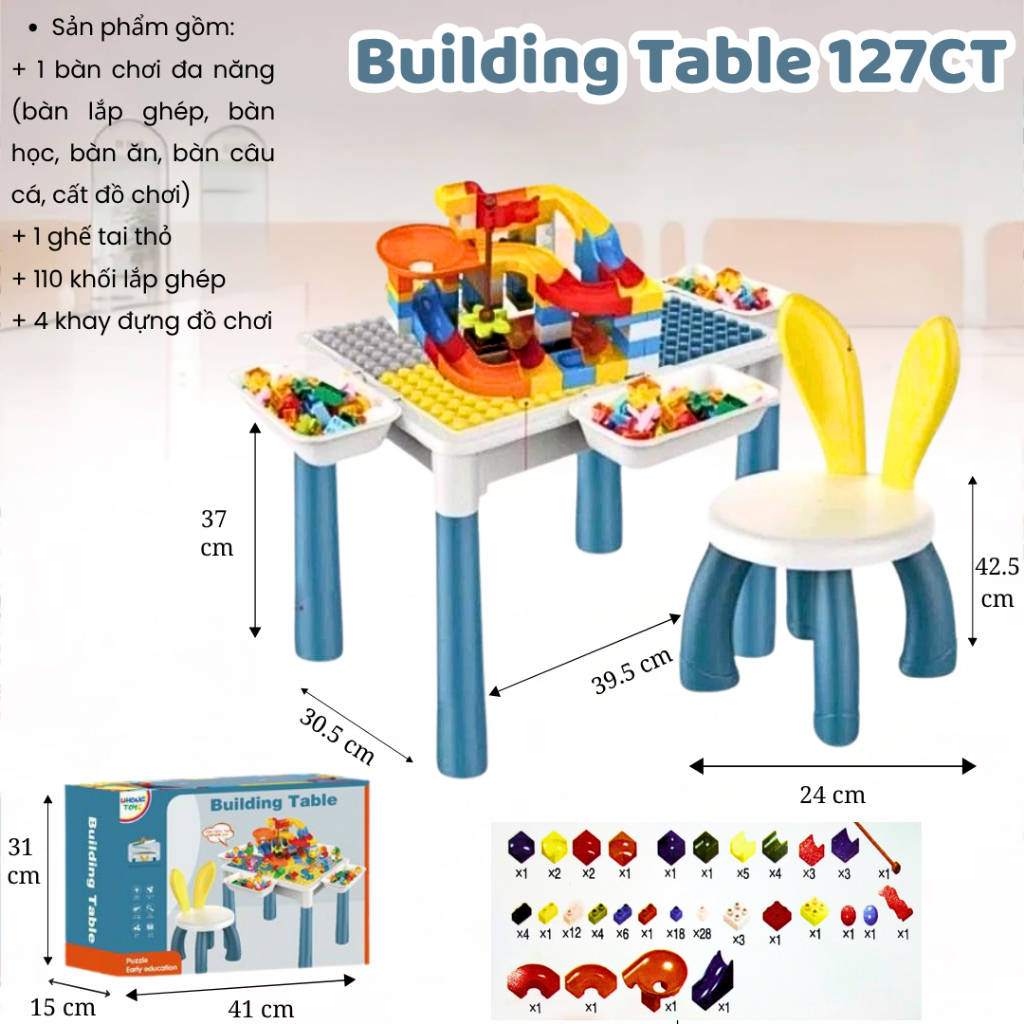 Bàn xếp hình bàn ghế lắp ghép đa năng cao cấp Đa Chức Năng Ghép Hình Cho Bé - Đồ Chơi PUPU HOUSE