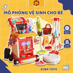 Đồ Chơi Dọn Dẹp Nhà Cửa 47CT Zuba Toys - Máy Hút Bụi Dùng Pin, Dụng Cụ Vệ Sinh Giúp Bé Tự Lập