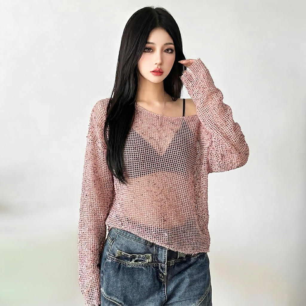 Áo Lưới Xuyên Thấu Tay Dài Trễ Vai PINKSTORE29 Kiểu Mùa Hè Cực Cháy A51332 | BigBuy360 - bigbuy360.vn