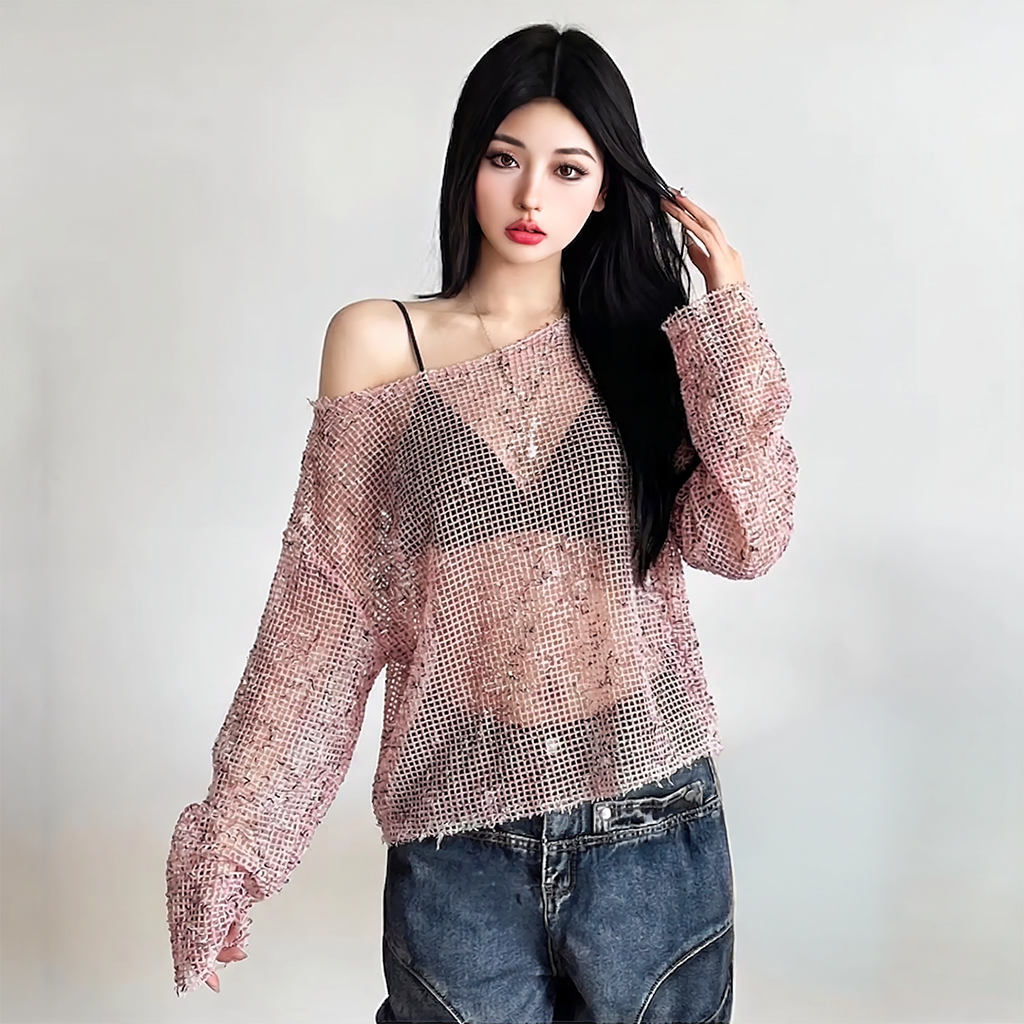 Áo Lưới Xuyên Thấu Tay Dài Trễ Vai PINKSTORE29 Kiểu Mùa Hè Cực Cháy A51332 | BigBuy360 - bigbuy360.vn