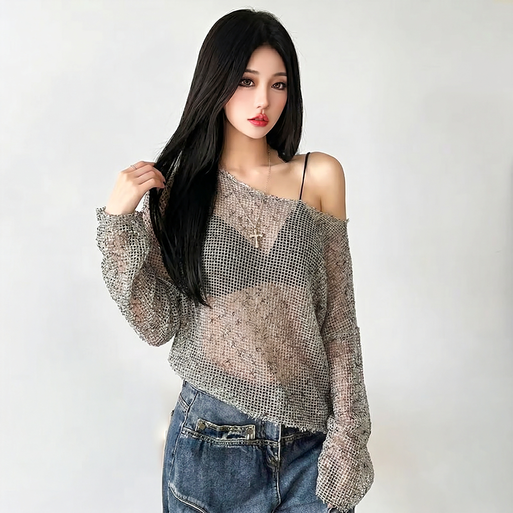 Áo Lưới Xuyên Thấu Tay Dài Trễ Vai PINKSTORE29 Kiểu Mùa Hè Cực Cháy A51332 | BigBuy360 - bigbuy360.vn