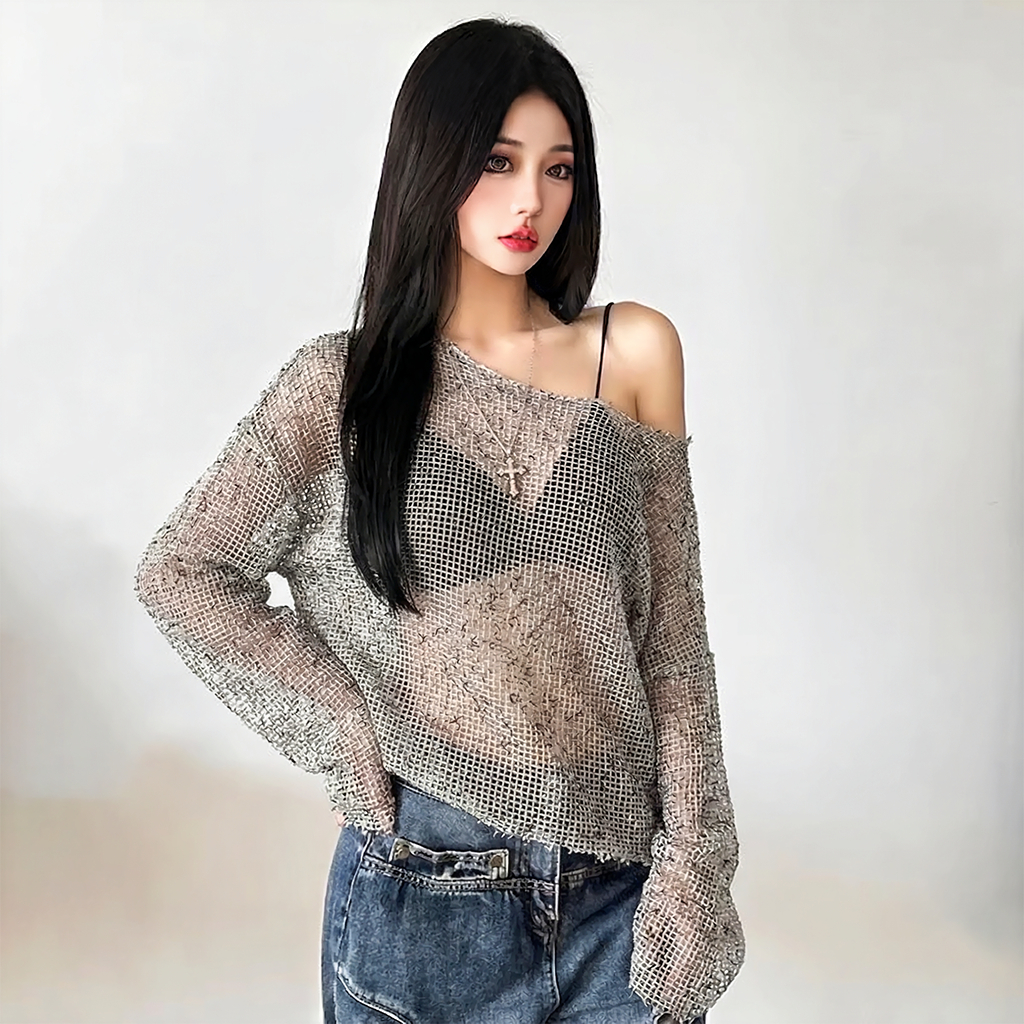 Áo Lưới Xuyên Thấu Tay Dài Trễ Vai PINKSTORE29 Kiểu Mùa Hè Cực Cháy A51332 | BigBuy360 - bigbuy360.vn