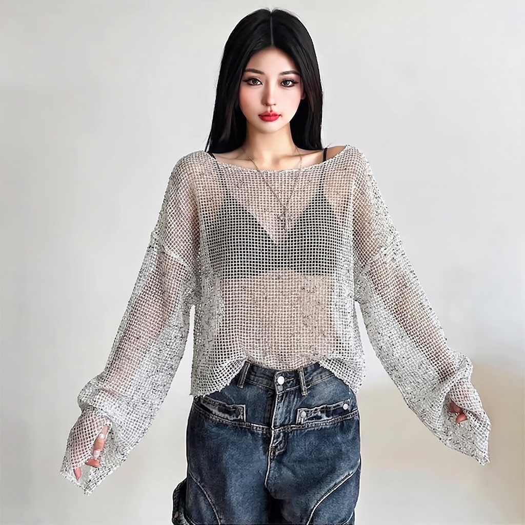 Áo Lưới Xuyên Thấu Tay Dài Trễ Vai PINKSTORE29 Kiểu Mùa Hè Cực Cháy A51332 | BigBuy360 - bigbuy360.vn
