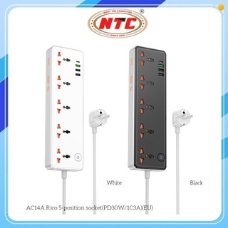 Ổ cắm điện thông minh Hoco AC14A Chân tròn, TypeC PD 30W, USB-A QC3.0 18W, 5 Socket, công suất 2500W