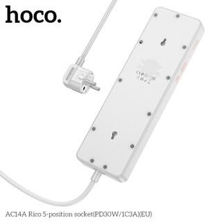 Ổ cắm điện thông minh Hoco AC14A Chân tròn, TypeC PD 30W, USB-A QC3.0 18W, 5 Socket, công suất 2500W